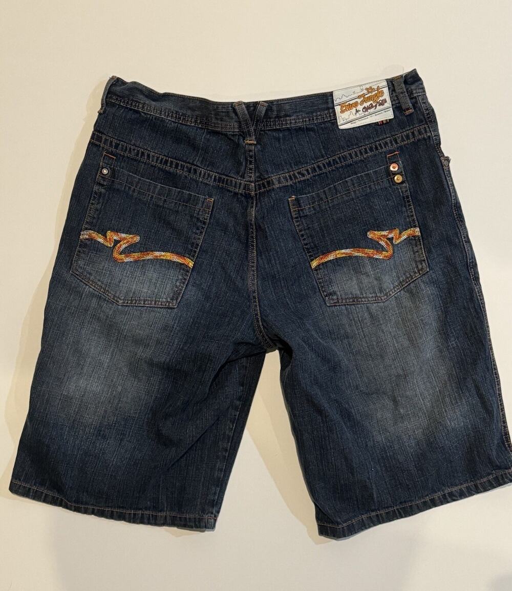 5ive Jungle Co Jean Shorts Mens Sz 42 Embroidered Vintage Baggy Jorts Y2K